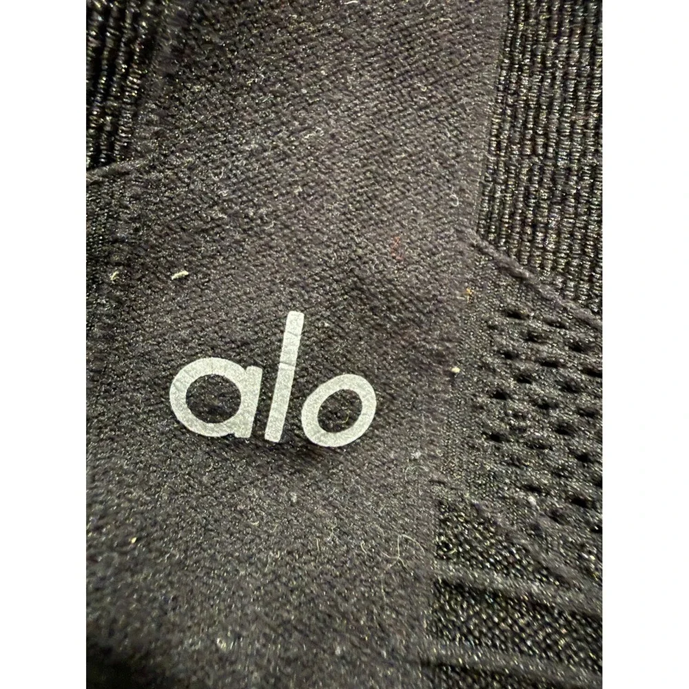 Alo Yoga Womens Black Moto High Waist Ribbed Mesh Inset Leggings Size Medium